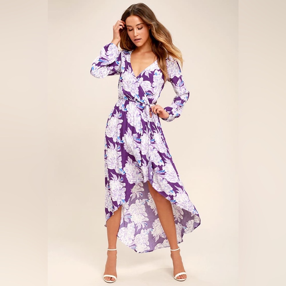 Lucy Love Raw Beauty Purple Floral Print High-Low Dress